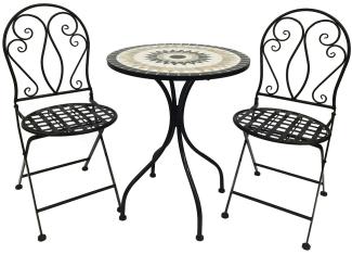 3 teilig Mosaik Eisen Set Gartenset Bistro Set Sitzgruppe klappbar Gartenmöbel