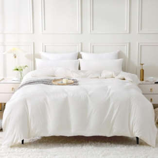 SOULFUL Bettwäsche Milky White 220x240 Baumwolle 3tlg. Stone Washed-Look
