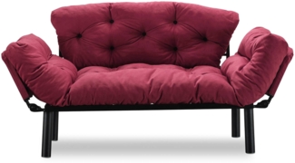 Dmora 2-Sitzer SchlafsofaGuchol, Verwandelbares Sofa, Lineare Stoffstruktur, Schlafsessel mit Stauraum, 155x70 h85 cm, Rot