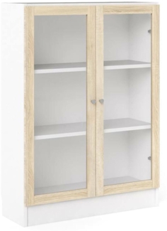 Dmora Bücherregal Amphan, Büroregal, Mobiler Buchhalter, Bücherbrett, 79x28 h107 cm, Weiß und Eiche