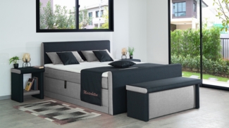 Meisterbetten Boxspringbett Amos 140x220 in W-Silver Grey in W-Black, Matratzenbezug Nano, Ergoflex-Topper, mit Fussteil