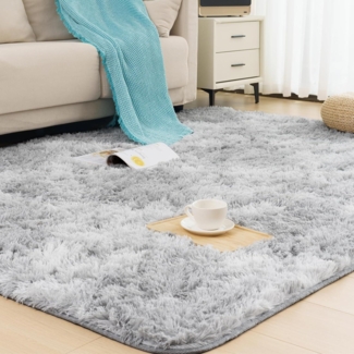 Hochflor Flauschiger Teppich Weich Schlafzimmer Wohnzimmer 200x290 Hellgrau