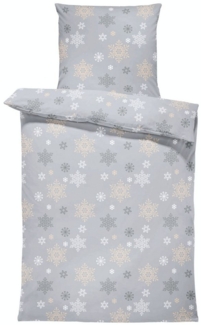 One Home Bettwäsche Winter Pure Frost, Flanell, 2 teilig, Kristalle und Schneeflocken, kuschelig warme weiche Baumwolle Biber