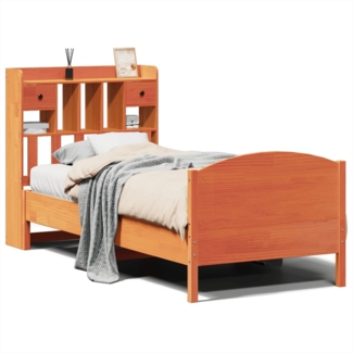 vidaXL Massivholzbett mit Regal ohne Matratze Wachsbraun 90x200 cm 3323163