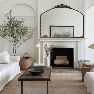 G-LEAF Spiegel Antiker Spiegel im Barockstil mit Metallrahmen von Perlenverzierung (1-St), Bogen-Wandspiegel, 102x76 cm, Vintage-Schwarz