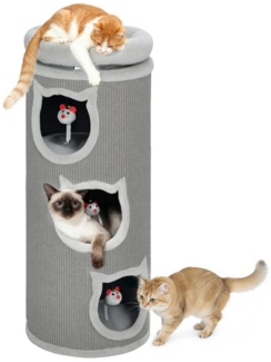 BlingBin Kratztonne 96 cm Hoch Ø 38 cm dreistöckige Katzenhöhle mit Plüschrand, (1er Set, 1-tlg, 38 x 38 x 96 cm), abnehmbarem und waschbarem Plüschbett, Katzenhöhle