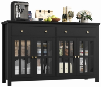 Homfa Sideboard Küchenschrank, Buffetschrank mit 2 Schubladen 4 Glastüren 140 x 40 x 91 cm weiß