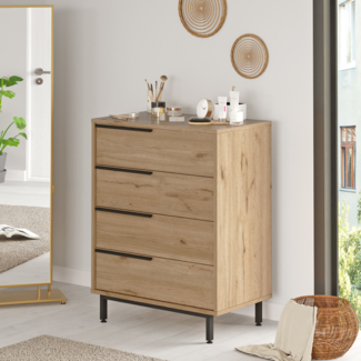 Kommode Vesanto 95 x 75 x 45 cm 4 Schubladen Eiche [en. casa]