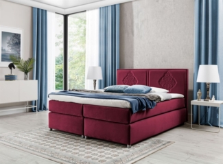 Boxspringbett Schlafzimmerbett Bett DAMIANO DELUX Stoff Bordeaux 200x200cm