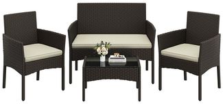 Yaheetech Balkonset Gartenmöbel-Set, 4-er Set Rattanmöbel Gartenlounge-Set für 4 Personen