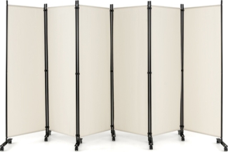 6-Teiliger Faltbarer Raumteiler 172 cm Hoher Sichtschutz mit Feststellbaren Rädern Beige