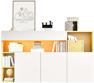 MODFU Sideboard mit großer und flexibler Stauraum (Kommode, Anrichte, Wohnzimmerschrank, Highboard, 1 St, 4 offenen Ablageflächen, 2 Schränken), mit Intelligentes RGB-LED-System