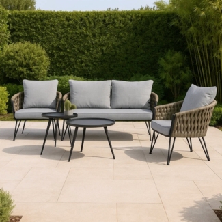 Sanotechnik Gartenlounge Set 'Palma' 5-teilig, Stahlrohr, E-Beschichtung und Pulverbeschichtung, Stahlplatte, anthrazit, khaki, 50x50 cm, 60x42 cm, 162x79x69 cm, 75x79x69 cm