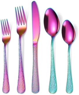 Auledio Besteck-Set 20-teiliges Besteckset, Hammered Edelstahl-Besteckset, (20-tlg), 4 Personen, 4 Sätze Besteckset für Restaurant, Hotel und Heimgebrauch