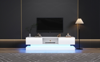 TV-Schrank 160 x 35 x 40,5 cm, weiß Hochglanz mit LED, 2 Schubladen, App-gesteuert, Anti-Kipp-Design