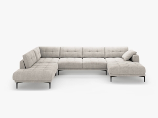 Micadoni Panorama Ecksofa Bemy 7-Sitzer Links Strukturierter Stoff Beige