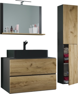 VCM Badmöbel Waschtisch Lendas 919560 Anthrazit / Honig-Eiche H. 150 x B. 114 x T. 52 cm
