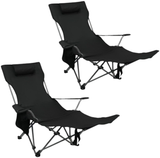 Coemo 2er Set Tragbarer Liegestuhl, Campingliege mit Getränkehalter Schwarz
