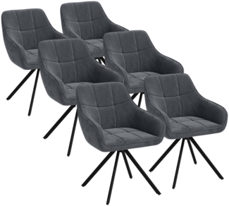skølm 'Sköll' Esszimmerstühle, 6er Set, dunkelgrau, gepolstert mit Samt-Bezug, höhenverstellbar & drehbar, Polsterstühle mit Armlehnen, bis 150 kg belastbar