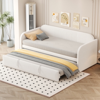 Verlängerbares Schlafsofa 90/180x190 cm mit Leinenbezug, hydraulischem Auszug, Lattenrost, vielseitigem Design,Beige