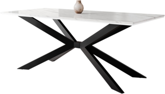 Esstisch Frolen (Farbe: Marmor Bianco + Weiß Hochglanz / Schwarz)