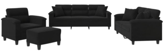 vidaXL 4-tlg. Sofagarnitur mit Kissen Schwarz Mikrofasergewebe 3202311