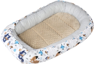 Medi Partners Babynest Nestchen für Neugeborene - 100x60x15 Babynestchen Baby zweiseitg Nest Bett 100% Baumwolle Minky Kuschelnest tragbar (Boho Animals mit beige Minky)