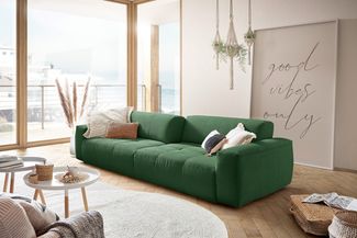 KAWOLA Big Sofa PALACE 3-Sitzer mit Sitztiefenverstellung Cord smaragd 74 x 120 x 298 cm