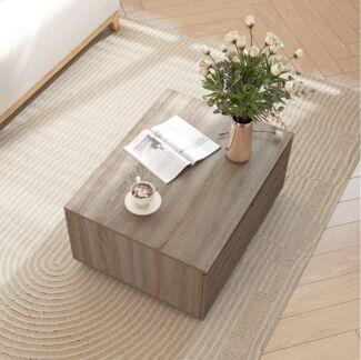 COSTWAY Couchtisch, rechteckig, Holz mit Stauraum, Fächern Wohnzimmertisch 80x60x37cm