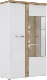FORTE 'Tuluza' Vitrine, mit LED Beleuchtung, Holzwerkstoff, Weiß/Braun, 98,5 x 164 x 43,4 cm