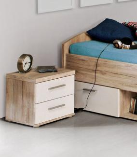 2er Set Nachtkommoden je 38cm sandeiche weiß Nachtkonsole Jugendzimmer
