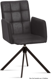 Armlehnstuhl drehbar (6er-Set) Deeann 52x91x60 Schwarz/Anthrazit