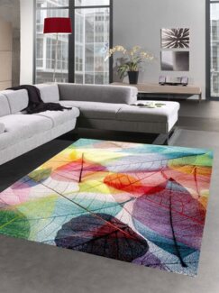 Carpetia Teppich Teppich modern Designerteppich Blätter Laub bunt, rechteckig, Höhe: 13 mm