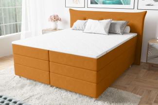 99rooms Zeus Boxspringbett 140x200 cm Velours SORO Orange Taschen-Federung