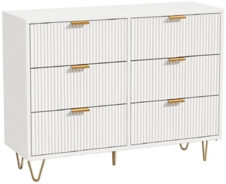 FUROKOY Kommode (Weiß Sideboard Schrank Highboard mit 6 Schubladen und Metallbeinen), Schmal kommode für Schlafzimmer, Wohnzimmer, Flur, 100 x 34 x 73 cm