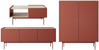 Wohnzimmer-Set Color RTV-144 + KD-97 + L-97 Grifflos Keramikrot Eiche Linea