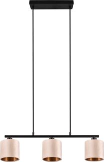 my home Pendelleuchte JOSIE, Hängeleuchte 3-flammig mit Samtschirm beige / innen gold IP20, Leuchtmittel wechselbar, warmweiß - kaltweiß, Hängelampe Esszimmer höhenverstellbar bis 150 cm, exkl Leuchtmittel