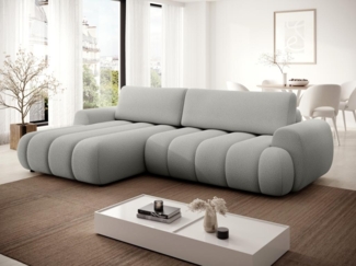 Vente-unique - Ecksofa mit Schlaffunktion - Ecke links - Stoff - Hellgrau - FRIDORA