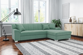 DOMO. collection Ecksofa Capri, Sofa in L-Form mit Schlaffunktion und Füßen aus Chrom, Schlafsofa, Eckcouch, Polsterecke, Couch 239 x 152 x 75 cm (BxTxH), mint