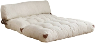 Dmora 2-Sitzer SchlafsofaSurigae, Verwandelbares Sofa, Lineare Stoffstruktur, Schlafsessel mit Stauraum, 120x75 h79 cm, Creme