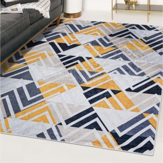 Mazovia Designteppich Modern Teppich für Wohnzimmer, Schlafzimmer, Esszimmer, 80 x 150 cm, Kurflor, Waschbar in Waschmaschine, Höhe 5 mm, Rutschfest