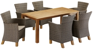 MERXX Garten-Essgruppe Toskana, (13-tlg), 6 Sessel, Tisch 185x90cm, Polyrattan/Akazie