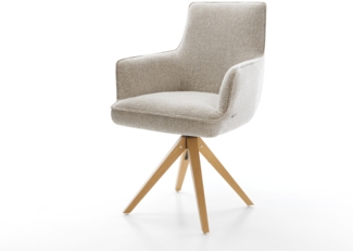 Drehstuhl Heira-Flex mit Armlehnen Webstoff Soft Beige Holzgestell kantig Natur 180° drehbar Taschenfederkern