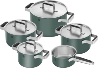 Zwilling Topf-Set Pure, Edelstahl 18/10 (Set, 5-tlg, 3 Kochtöpfe (16, 20 & 24 cm), Bratentopf 20 cm, Stieltopf 16 cm), Stay-Cool-Griffe, 3-lagige Bodentechnologie