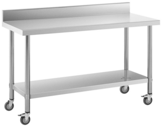 Royal Catering Arbeitstisch 60 x 150 cm Rollbarer Edelstahltisch Aufkantung Gastrotisch 160 kg