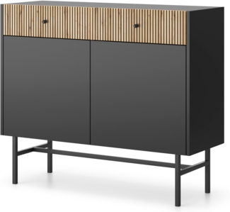 AX LIVING Kommode modern Dinley 104 cm Schwarz mit Eiche-Riffeloptik