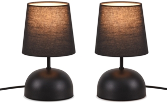 ZMH Nachttischlampe 2er Set Tischlampe mit Kabel - Tischleuchte Schwarz Klein Nachtlampe Schlafzimmer Stoff Bettlampe Modern Design Schreibtischlampe für Wohnzimmer Büro Bett Tisch Fenster Hotel