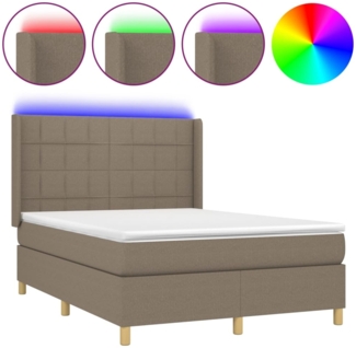 vidaXL Boxspringbett mit Matratze & LED Taupe 140x190 cm Stoff 3138873