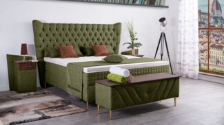 Meisterbetten Boxspringbett Quin 100x200 in MS-Olive, Matratzenbezug Optiflex, Ergoflex-Topper