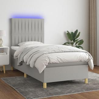 vidaXL Boxspringbett mit Matratze & LED Hellgrau 90x190 cm Stoff, Härtegrad: H2 [3135557]